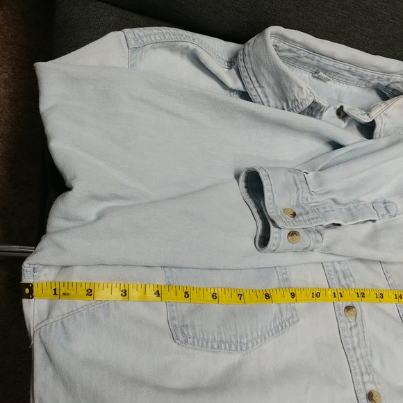 Distressed Jean Long Sleeve Shirt Women's Large Denim Worn w/Holes 100% Cotton - Picture 7 of 16